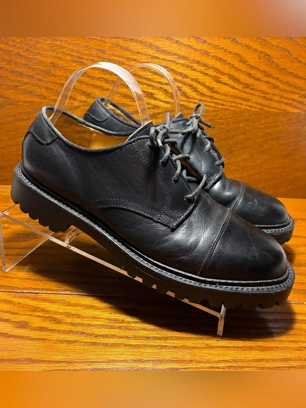 J.Crew Lug Sole Cap Toe Oxford Derby Shoes Black Leather Mexico Made Men’s 8